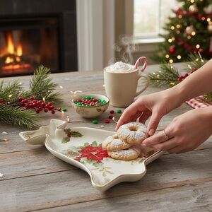 Mikasa Fine Porcelain Holiday Bloom Bell/Poinsettia Nut/Candy Dish FK026 EUC